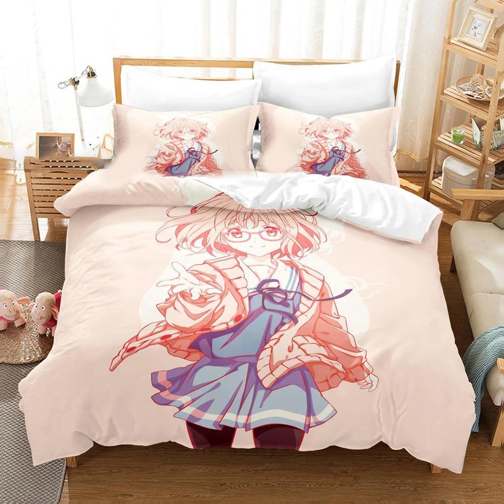 Anime Beyond the Boundary Mirai Kuriyama Bedding Set Boys Girls Twin Queen Size Duvet Cover Bed Kids Adult Home Textileextile