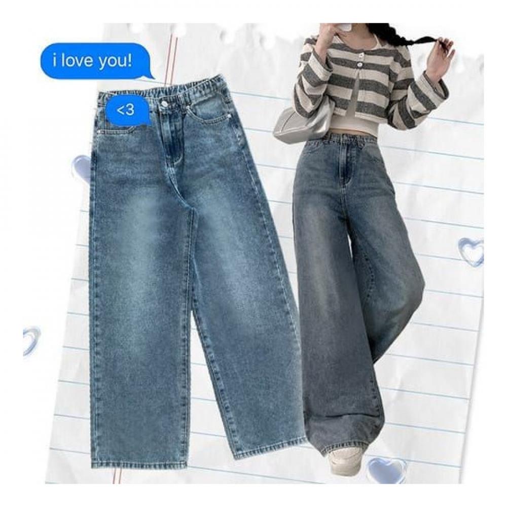 The Pink Women Rozon High Waist Back Banding Cat Washing Wide Denim