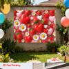 Romantic Strawberry, Heart and Daisy Backdrop Pink Themed Background Cloth for Birthday and Party