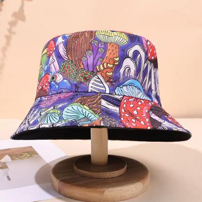 Chapeau Seau d'Extérieur Imprimé Fleurs Végétales Chapeau Soleil Décontracté Protection Solaire Chapeau Pot