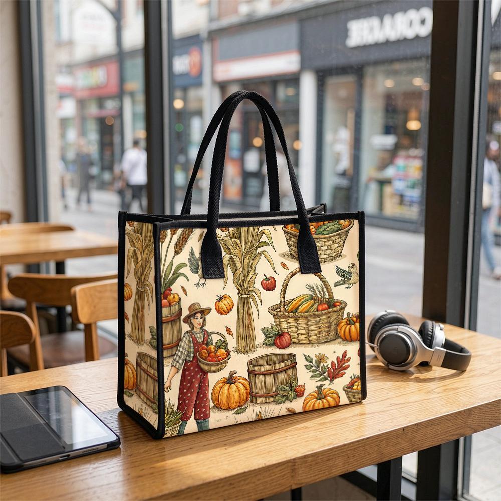 Vintage Fall Farm Harvest Printed Tote Bag Casual Daily Handbag for Shopping Travel Outdoor Use