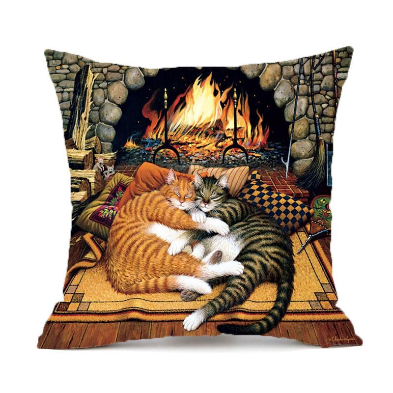 Creative Cute Cat Design Double-Sided Printed Pillow Cover Short Plush Suitable Living Rooms Bedrooms Sofas Throw Cushion Cover