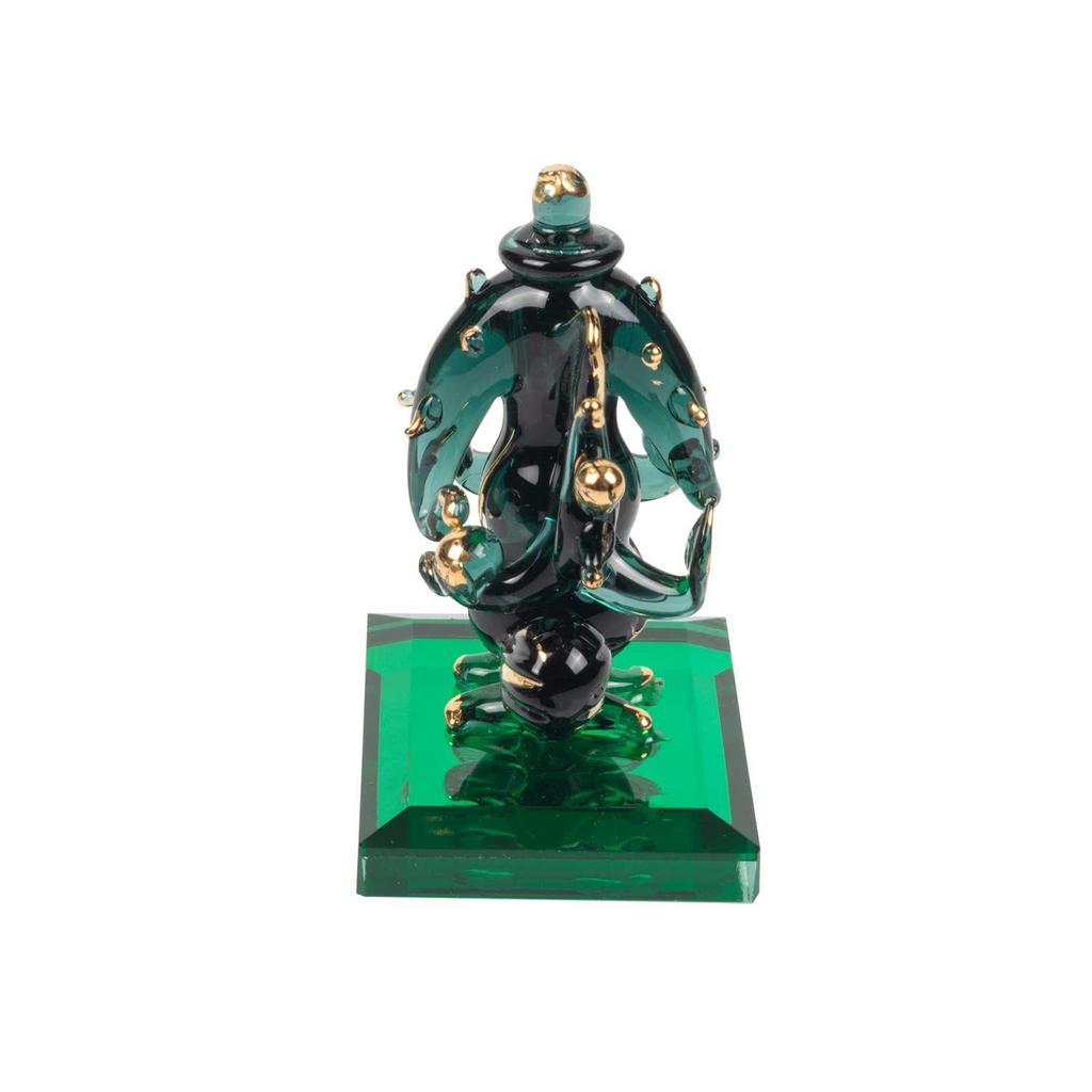 God Ganesh Sitting with Base Statue (Murti) Idol Showpiece Handmade of Crystal Glass by for Worship, Decoration, Car Dashboard, Gift (Dark Green),