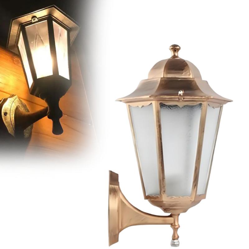 Retro Outdoor Hexagonal Wall Lamp With Copper Finish And Waterproof Led Technology
