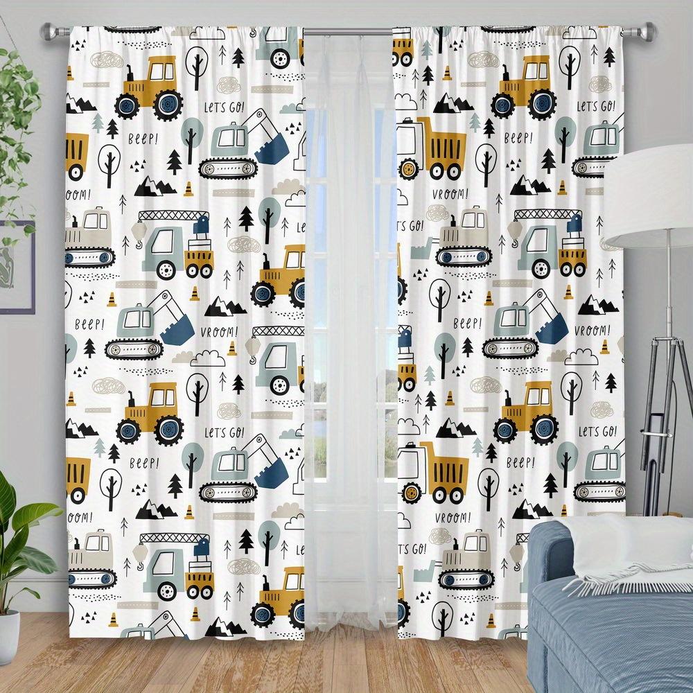 Cartoon engineering vehicle printed curtains   Christmas decorations   bedroom and living room   home decoration   room decoration