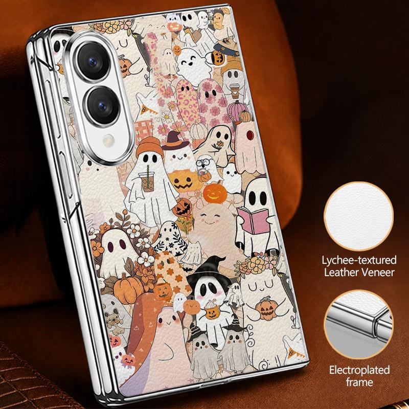 Pumpkin Lantern Ghost Halloween Case For Samsung Galaxy Z Fold 8 Ultra 7 6 5 4 Z Fold8 Fold7 Fold6 Fold5 Luxury Plating Leather Skin Phone Cover