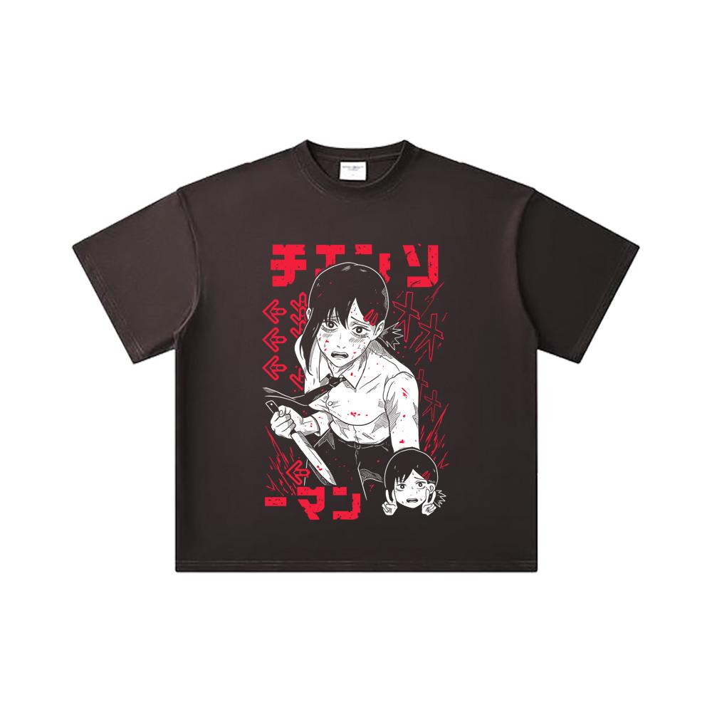 260 GSM Double Yarn 32 Count 100% Cotton Chainsaw Man V14 Kobeni Print Unisex Heavy Cotton T Shirt