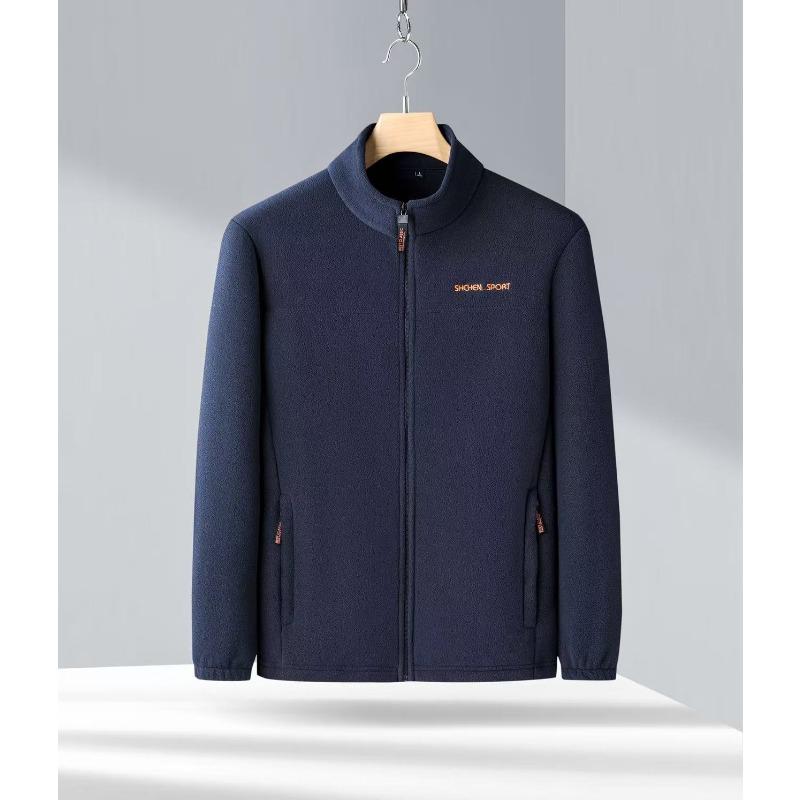 Autumn and Winter Polar Fleece Jacket Tops Men's Jackets Stand-up Collar Young and Middle-aged Men's Fleece Plus Velvet
