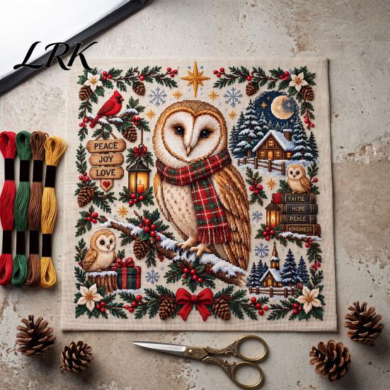 Holiday Animal Needlepoint Patterns Christmas Cross Stitch Kit, Embroidery Starter Seasonal Handmade Present for Friends Pattern, Festive Craft
