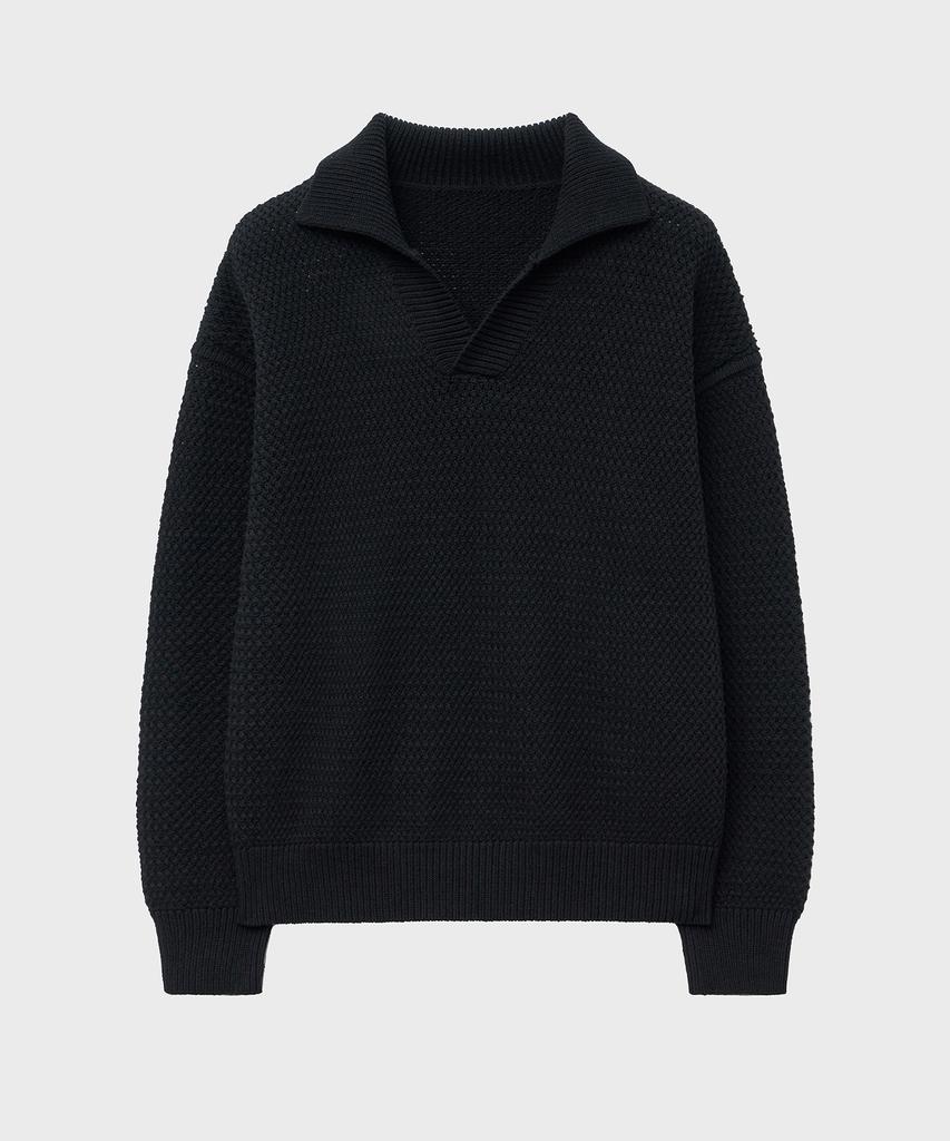 NOIRER Oversized Heavy Polo Knit (Black)