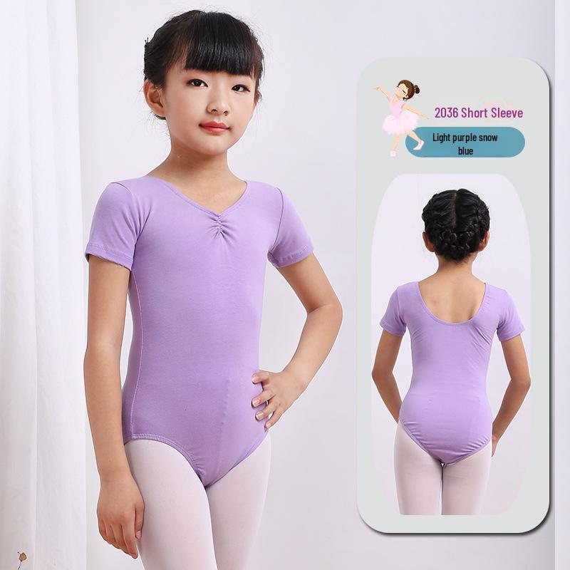 Girls' Summer Ballet Dance Leotard - Short-Sleeved Gymnastics Jumpsuit for Children's Chinese Dance Training