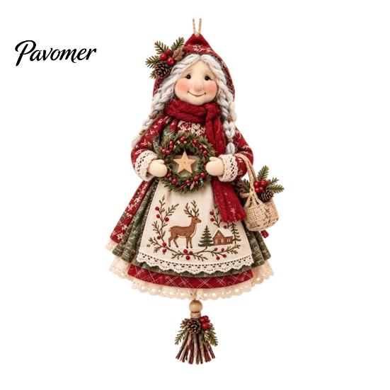 Landhaus-Urlaubsdekoration Handgefertigt Glücksbringer Oma Ornament, Vintage Winter Oma Hängeanhänger Weihnachtsdekorationen mit Korb, Sentimental