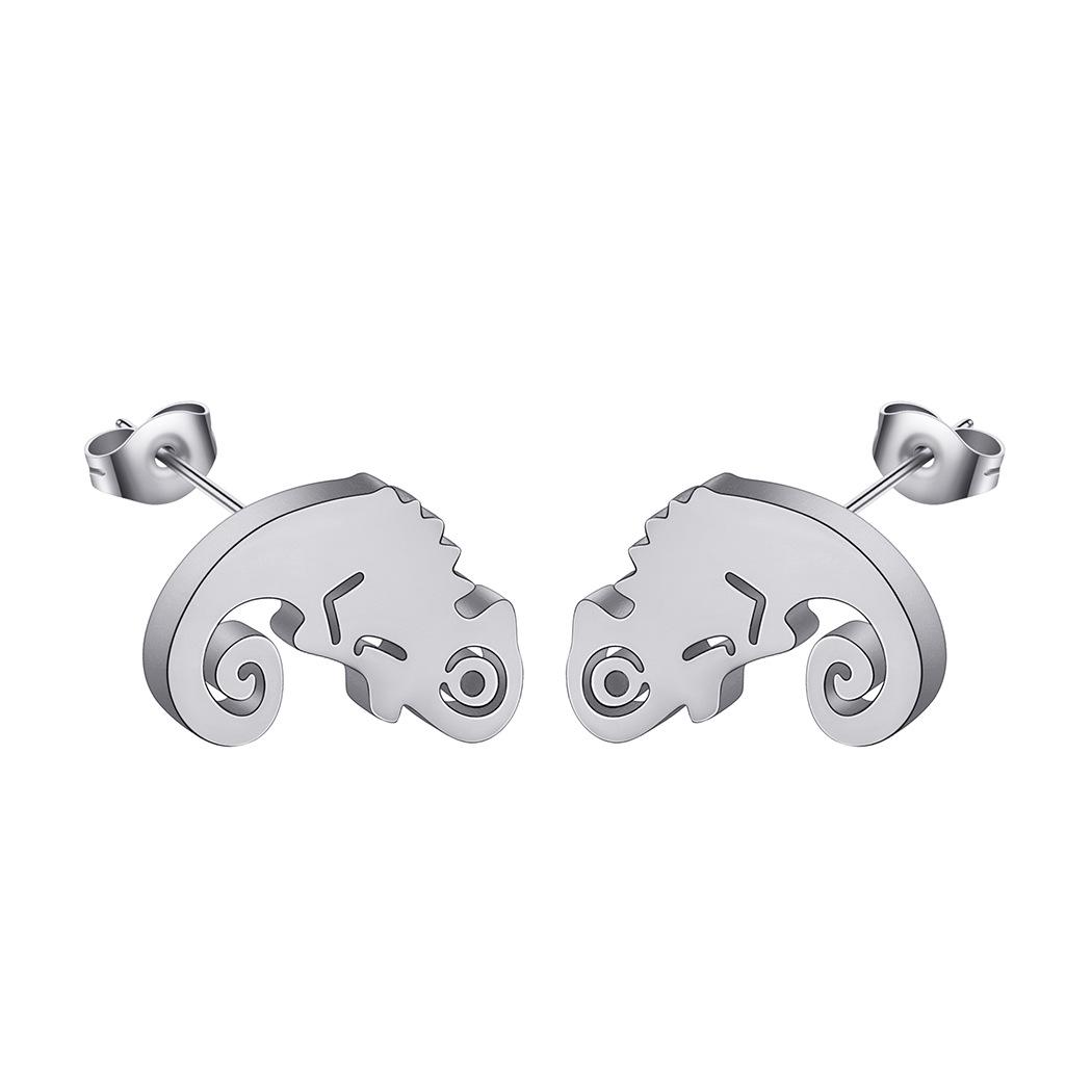 

Gothic Chameleon Earrings Women Student Teen Stainless Steel Animal Lizard Zircon Simple Cool Style Earring Gifts