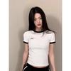 Contrast Embroidered Bow Crop Top Women Casual Striped Print Short Sleeve Slim White T Shirts Casual Streetwear Y2k Tees