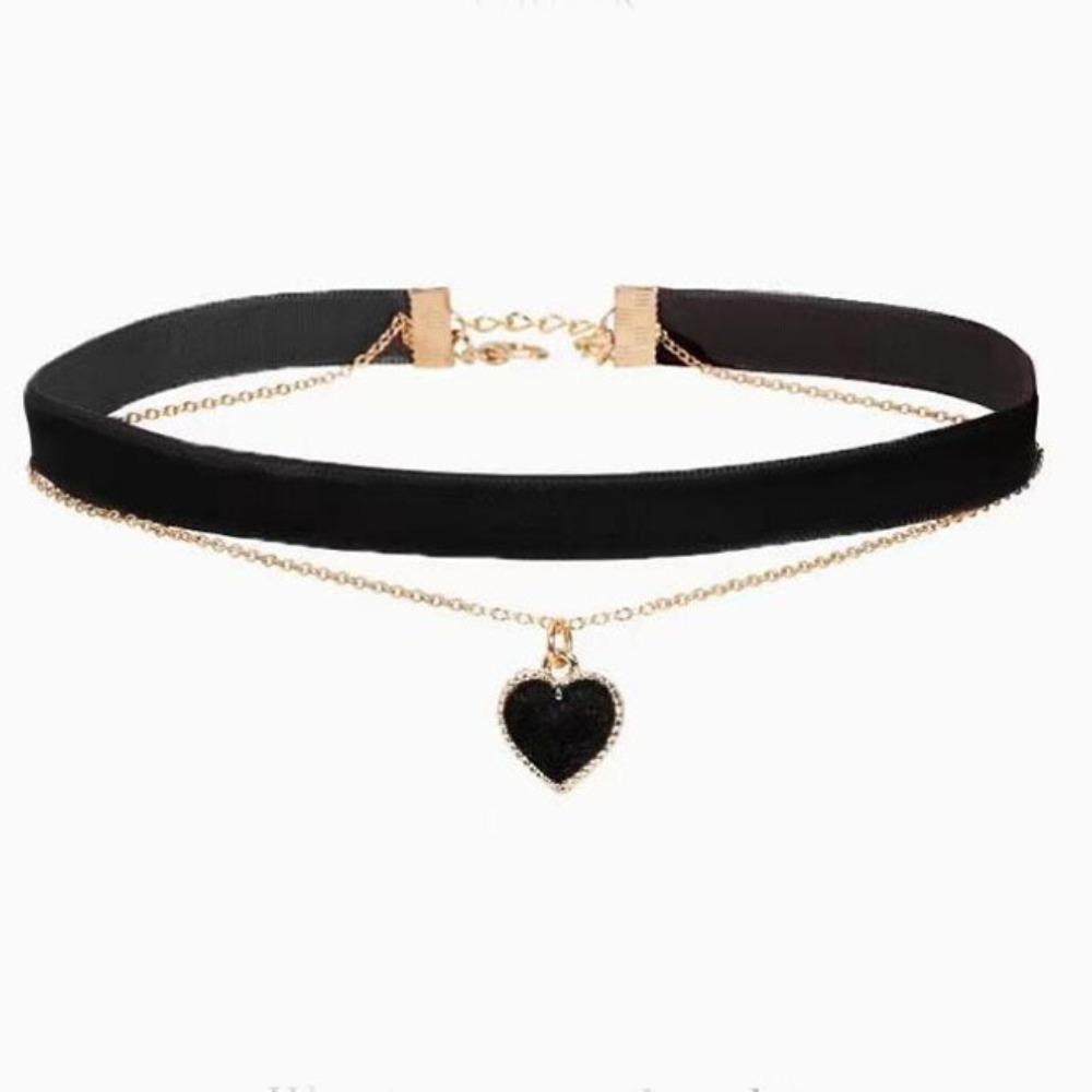 Fashion Korean Flannel Sexy Short Love Pendant Necklace for Women Black Two-layer Choker Party Jewelry Gift