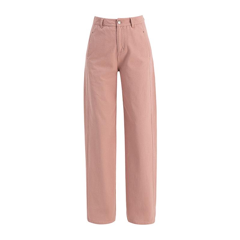 Xinge Retro Pink High-Waist Wide-Leg Jeans for Women - Slim Fit, Spring & Fall.