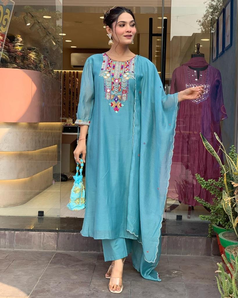 Indian Women Designer Kurta Pant Dupatta Set Bollywood Top Tunic Kurti Salwar Suit Dress