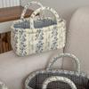 Floral Vintage Organizer Basket With Handle Portable Home Storage Basket For Living Room Kitchen Countertop