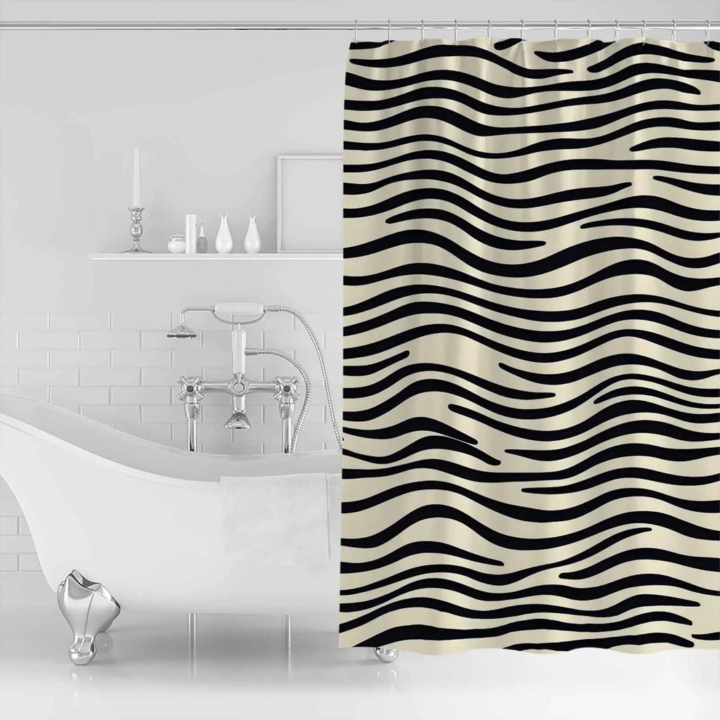 Concise Black Wave Line Shower Curtains Waterproof Bath Curtains Home Decor Modern Luxury Bathroom Curtain