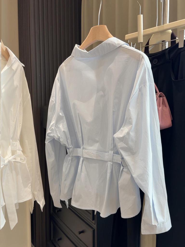 Women's Stylish French Lapel Slim White Shirt for Spring/Autumn
