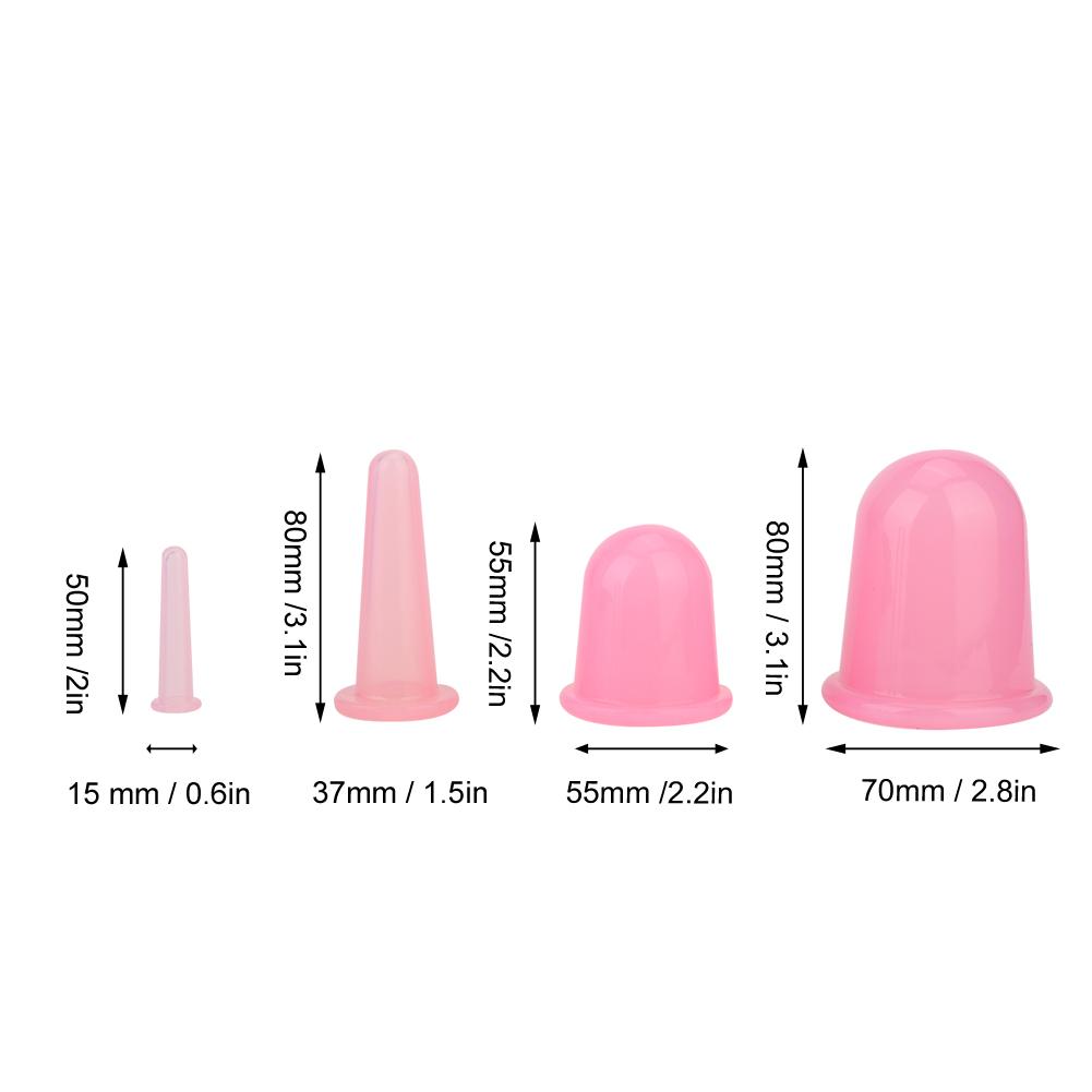 4pcs Facial Cupping Massager Vaccum Cup Face Lifting Firming Care Therapy Treatment Pink