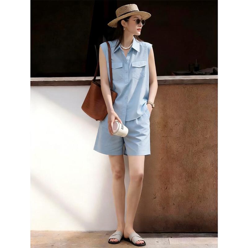 Demana Women's Summer Linen Blend Sleeveless Top & Shorts Set