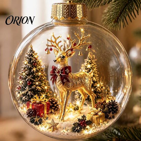 Holiday Party Decor Clear Christmas Ball Ornaments, Acrylic Hanging Decoration with Gingerbread House Transparent Balls Reindeer Santa Tree Inside for