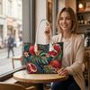 Vintage Pomegranate Print Casual Tote Bag Fashion Ladies Daily Large Capacity Shopping Shoulder Bag
