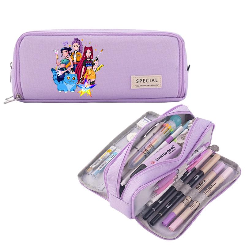 Korean Style Multi-functional Demon Hunter Pencil Case for Students - Three-Layer Oxford Cloth Stationery Box