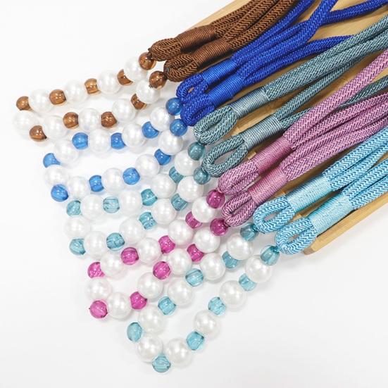 2Pcs Curtain Tiebacks with Pearls, Handmade Decorative Curtain Holdbacks Rope, Outdoor Farmhouse Tie Backs for Curtains, Curtain Holders for Drapes