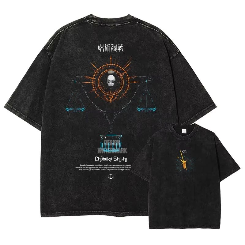 

Jujutsu Kaisen Washed Summer T-Shirt, Vintage Distressed Anime Graphic Streetwear for Men Women, Retro JJK Anime Tee L