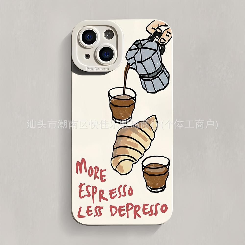 Cartoon hand-painted coffee croissant for Apple 16Plus new 17 mobile phone case iPhone15/14/13