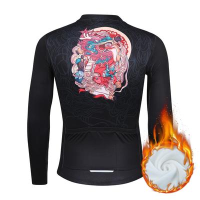 Winter Fleece Reiten Fahrrad Jersey Muster Druck Männer Radfahren Kleidung Warm Halten Langarm Fahrrad Shirt