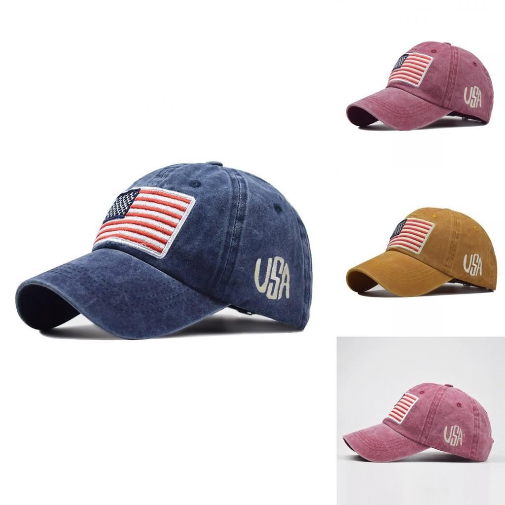 Retro Style Embroidered Letter Baseball Cap Vintage Washed Classic Flag Cotton Hat Men's Adjustable Cap