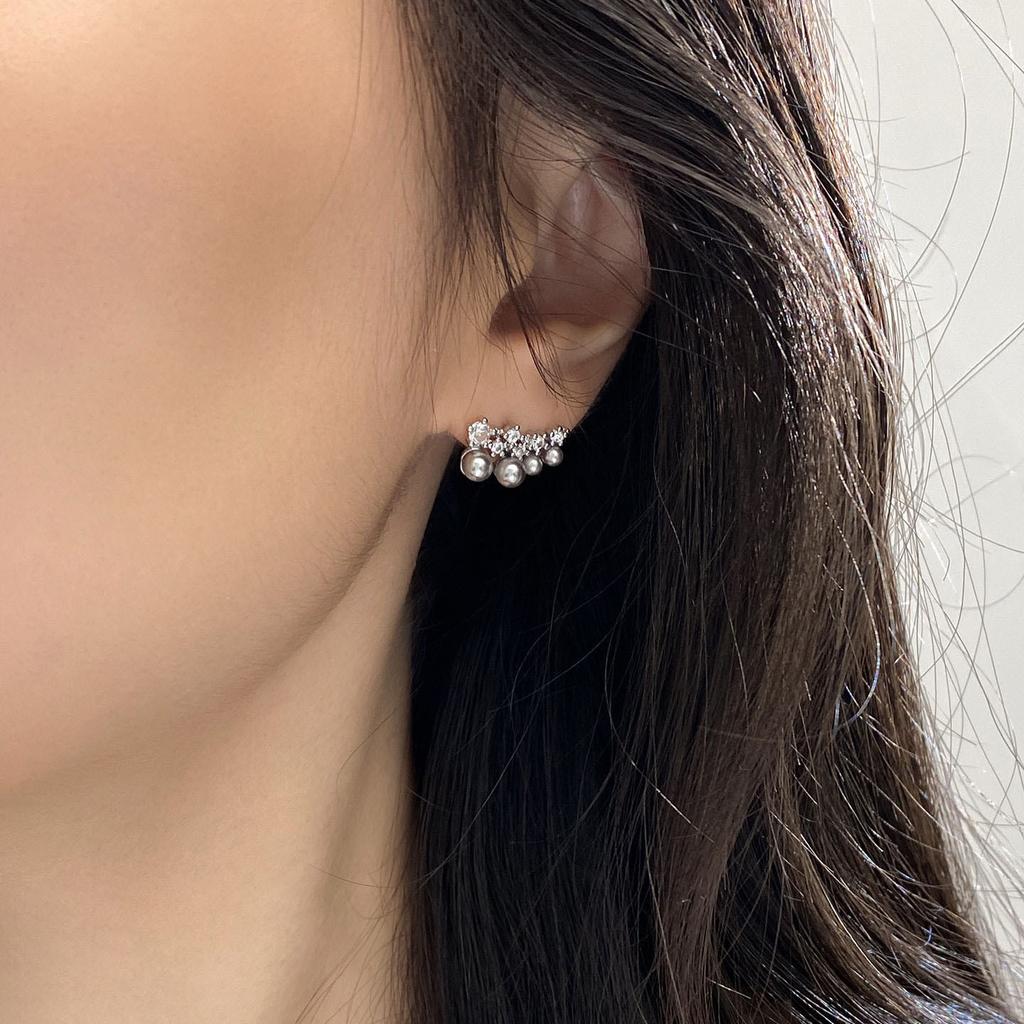 New in fresh and cool diamonds inlay gray pearl earrings with a simple gentle and high-end earrings for women part jewelry gifts