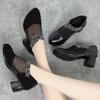5cm Plus Size 35-42 Breathable Comfortable Mesh Rhienstone Shoes Women Pumps Summer 2025 Med Block Heels Gneuine Leather Shoes
