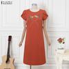 ZANZEA Women Casual Round Neck Short Sleeve Print Dress