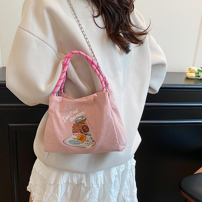 2025 Summer New Japanese Nylon Embroidered Bag Fashionable and Simple Niche Commuter Foreign Style Messenger Bag Shoulder Bag