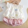 Girls Summer Sweet Polka Dot Top With 3D Mushroom Cap Sleeves And Bud Pants Cute Two Piece Outfit Set