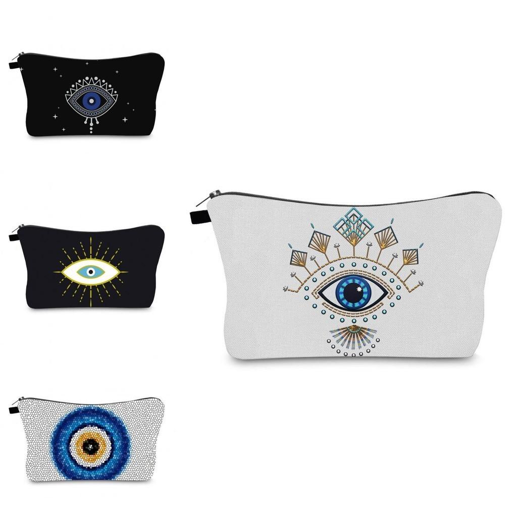 Evil Eye Print Makeup Bag Vintage Style Travel Storage Pouch Portable Hand Clutch Toiletry Bag