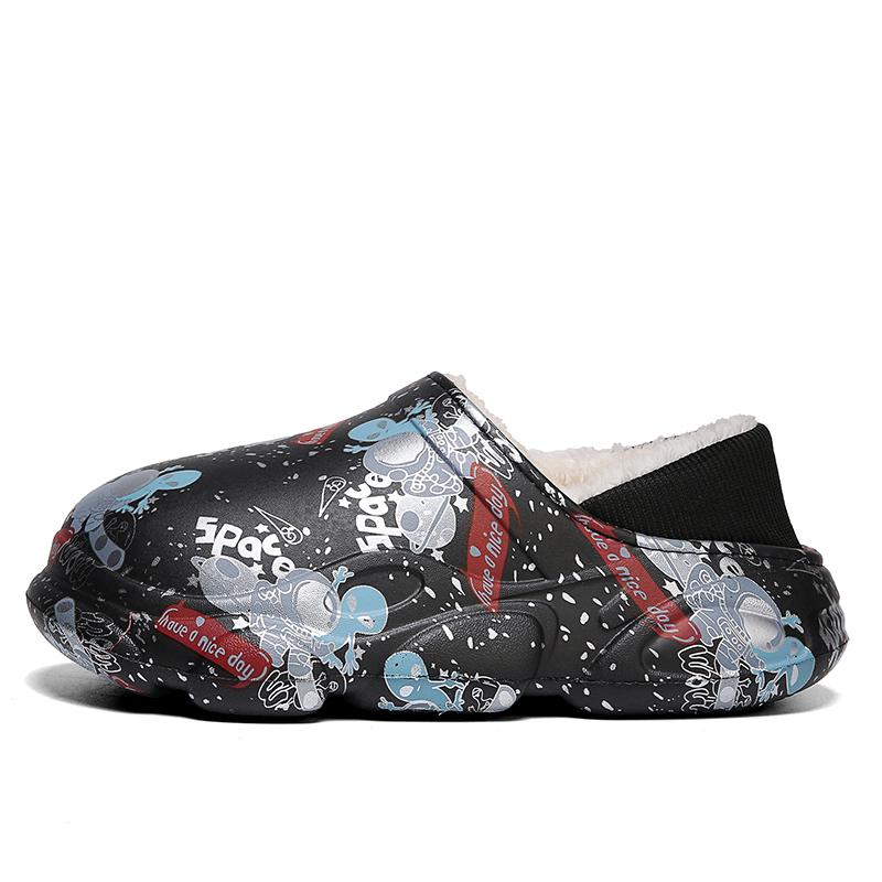 Fashion Man Slippers Flexible Platform Waterproof Comfortable Round Toe Slip-on Wear-Resistant Non-slip All-match Fashion Plus Velvet