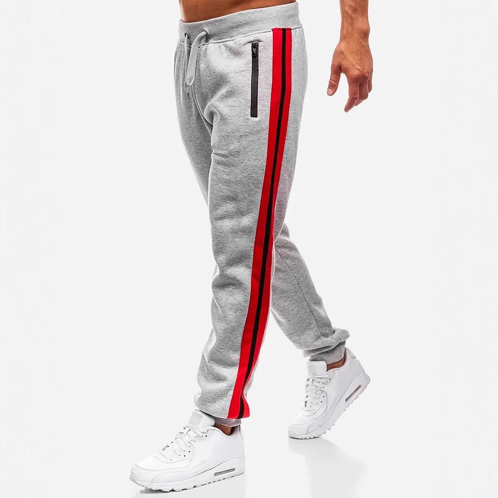 Men's Sports Trousers Zip Pockets Side-seamed Design Mid-rise Loose-fit Sports Trousers