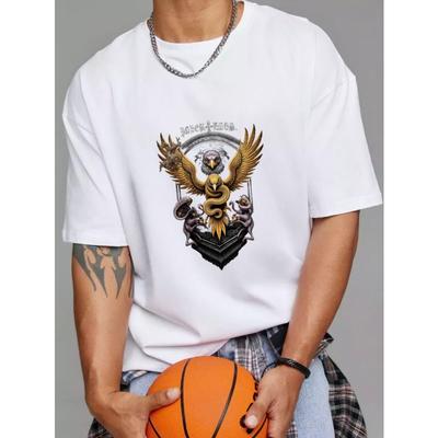 White T-Shirt with Eagle Snake and Skull Design for Casual Wear