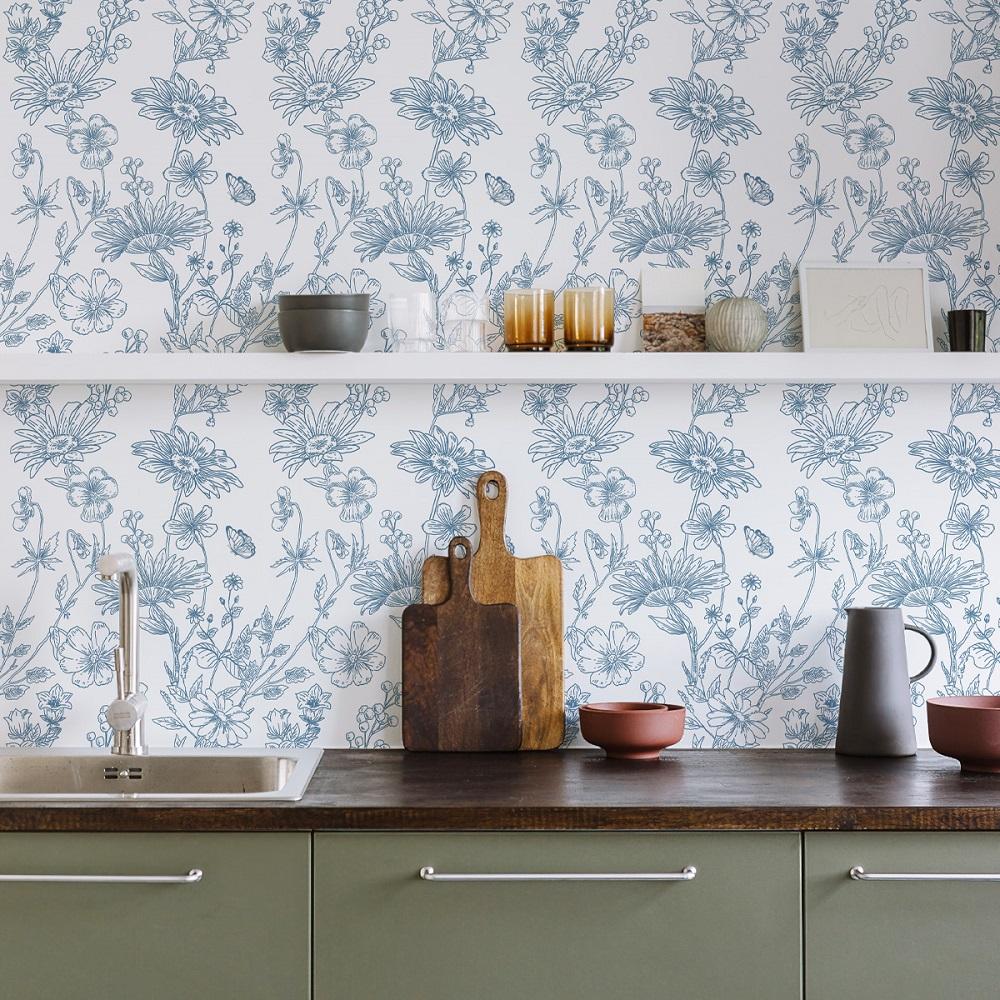 Simple Blue Floral Wallpaper For Bedroom Cute Wall Stickers Self-Adhesive Pvc Waterproof Removable Wallpaper Home Decoration