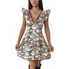 New casual party lace flying sleeves V-neck leopard print dress