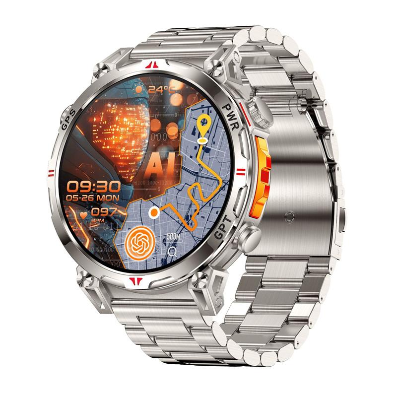 KC93 Men Smart Watch 1.56inch AMOLED GPS Positioning Outdoors Sports Fitness Tracker Bluetooth Calling Large Battery Smartwatch