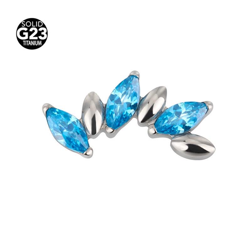 Marquise Multicolor Zircon Stud Earrings – F-136 Titanium Alloy for Lip and Ear Cartilage Piercing.