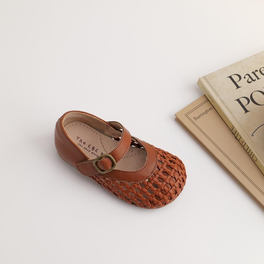 XSHX "Retro-Geflecht" Mädchen Mary Jane Sandalen mit Aussparungen Flacher Einstieg Frühling und Sommer Atmungsaktiv Baotou [Wenzhou Schuhe]