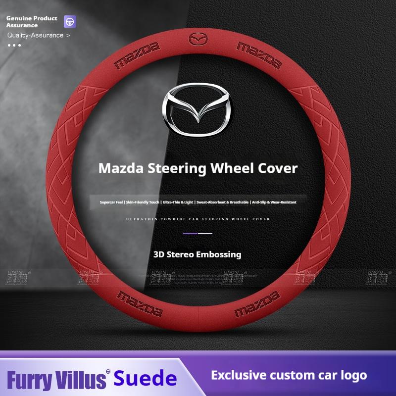 For Mazda 3 5 6 SKYACTIV Axela Atenza CX30 CX5 CX8 CX9 MX5 RX8 RX7 BT50 Suede Car Steering Wheel Cove 3D Embossing Accessories