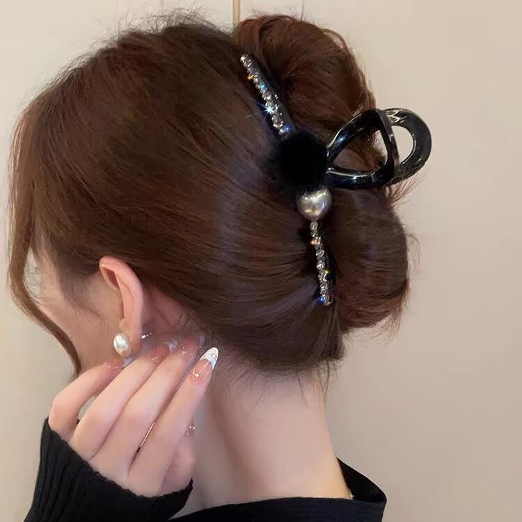 2025 High-End Rhinestone Mink Hair Clip - Women's Large Shark Claw for Updo Hairstyles